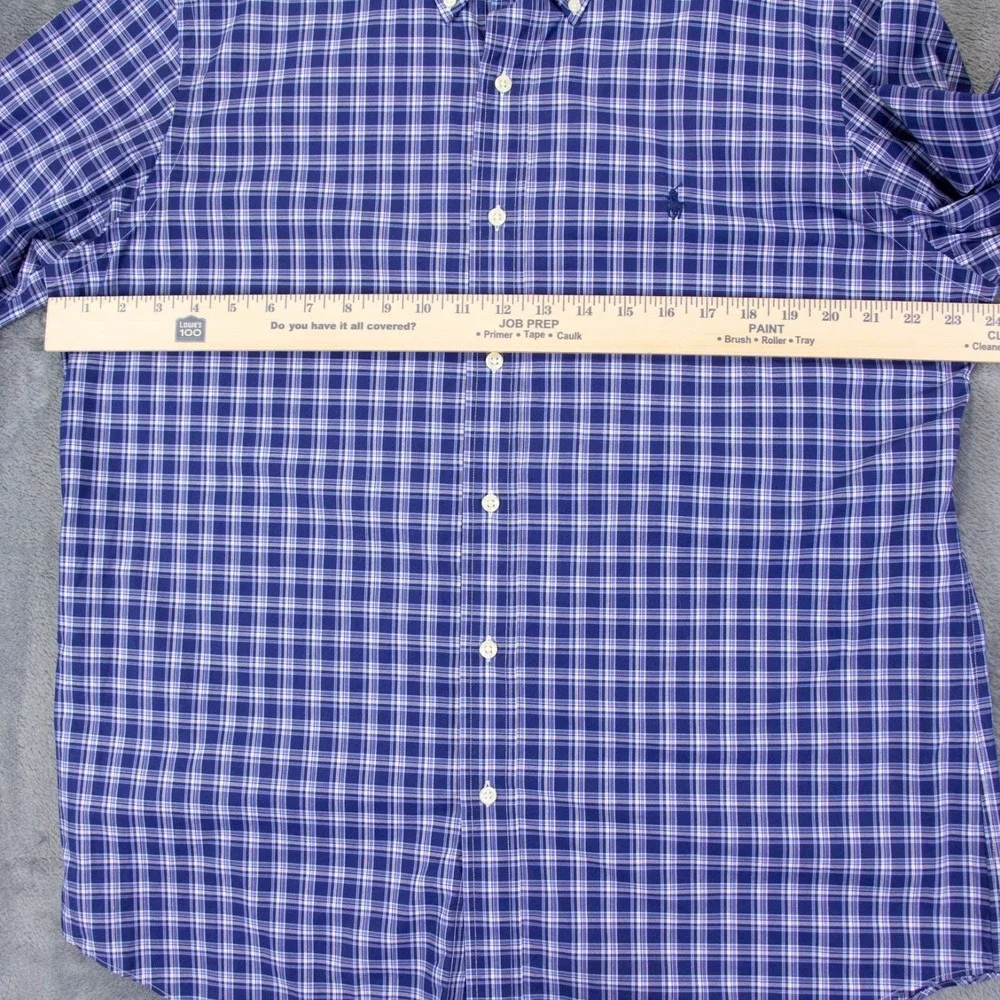 Polo Ralph Lauren Mens Large Blue White Plaid Check‎ LS Button Front Shirt